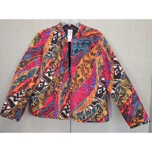 Chico's Heritage Quilted Multicolor Open Front Jacket Size 3 (XL)